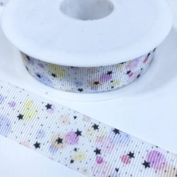 Beyaz Küçük Yıldız Desenli Grogren Kurdele-KDL-2127