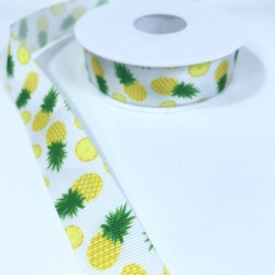 Beyaz Ananas Desenli Renkli Grogren Kurdele-KDL-2130