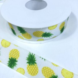 Beyaz Ananas Desenli Renkli Grogren Kurdele-KDL-2130