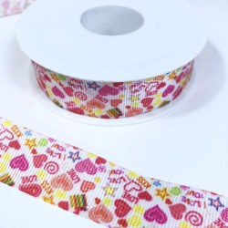 Pembe Fuşya İri Ufak Kalp Desenli Grogren Kurdele-KDL-2133