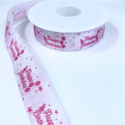 Pembe Happy Birthday Yazılı Grogren Kurdele-KDL-2135