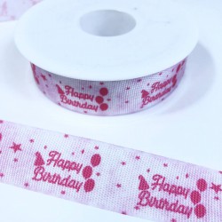 Pembe Happy Birthday Yazılı Grogren Kurdele-KDL-2135