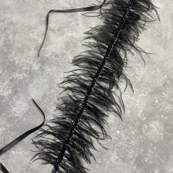 Siyah Tüylü Kristal Boncuklu Abiye Elbise Kemeri Bel Aksesuarı-KEMER-15