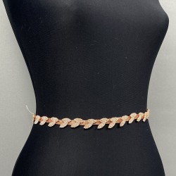 Rose Rengi Taşlı İnce Yaprak Desenli Aksesuar Bel Kemeri-KEMER-16