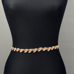 Rose Rengi Taşlı İnce Yaprak Desenli Aksesuar Bel Kemeri-KEMER-16