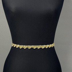 Gold Rengi Taşlı İnce Yaprak Desenli Aksesuar Bel Kemeri-KEMER-17