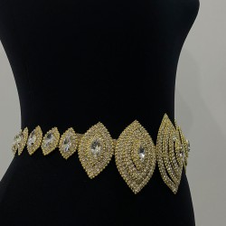 Gold Abiye Baklava Motifli Taşlı Kemer-KEMER-2