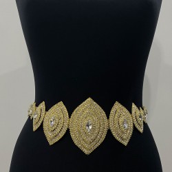 Gold Abiye Baklava Motifli Taşlı Kemer-KEMER-2