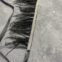 Siyah Tüylü Parlak Taşlı Abiye Elbise Kemeri Bel Aksesuarı-KEMER-22