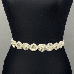 Krem Su Yolu Abiye Elbise Aksesuarı Taşlı Bel Kemeri Aksesuarı-KEMER-24