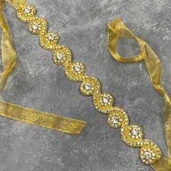 Gold Rengi Su Yolu Abiye Elbise Aksesuarı Taşlı Bel Kemeri Aksesuarı-KEMER-26