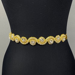 Gold Rengi Su Yolu Abiye Elbise Aksesuarı Taşlı Bel Kemeri Aksesuarı-KEMER-26