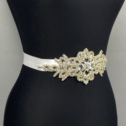 Gümüş Rengi Şal Desenli Taşlı Abiye Elbise Kemeri-KEMER-28 Gümüş Rengi Şal Desenli Taşlı Abiye Elbise Kemeri-KEMER-28