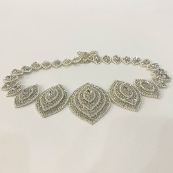 Gümüş Abiye Baklava Motifli Taşlı Kemer-KEMER-3 Gümüş Abiye Baklava Motifli Taşlı Kemer-KEMER-3