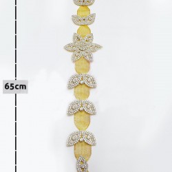 Sarı Çiçek Desenli Taşlı Kemer-KEMER-4