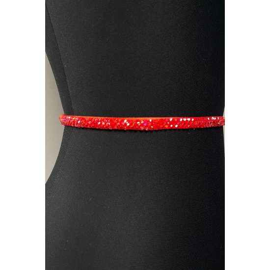 Kırmızı Kristal Boncuklu Abiye Elbise Kemer Aksesuarı-KEMER-47