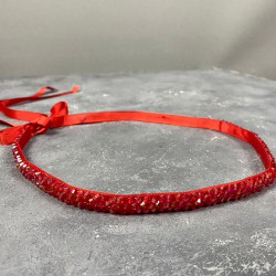 Kırmızı Kristal Boncuklu Abiye Elbise Kemer Aksesuarı-KEMER-47