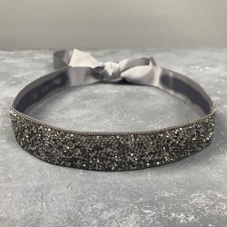 Antrasit Gri Boncuk İşlemeli Taşlı Zincirli Abiye Elbise Bel Kemeri Bel Aksesuarı-KEMER-54