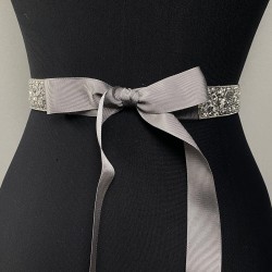 Gümüş Boncuk İşlemeli Taşlı Zincirli Abiye Elbise Bel Kemeri Bel Aksesuarı-KEMER-55