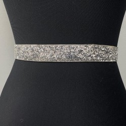 Gümüş Boncuk İşlemeli Taşlı Zincirli Abiye Elbise Bel Kemeri Bel Aksesuarı-KEMER-55