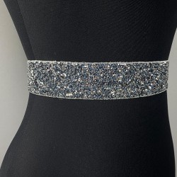 Lacivert Parlak Sık Boncuk İşlemeli Taşlı Abiye Elbise Bel Kemeri Bel Aksesuarı-KEMER-56