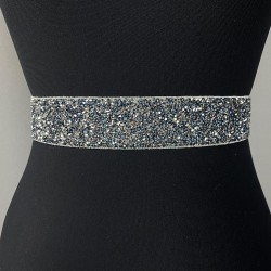 Lacivert Parlak Sık Boncuk İşlemeli Taşlı Abiye Elbise Bel Kemeri Bel Aksesuarı-KEMER-56