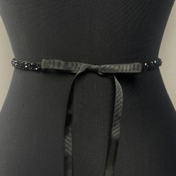 Siyah İnce Boncuk İşlemeli Elbise Bel Kemeri Bel Aksesuarı-KEMER-58