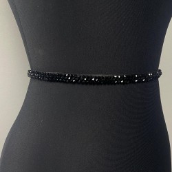 Siyah İnce Boncuk İşlemeli Elbise Bel Kemeri Bel Aksesuarı-KEMER-58