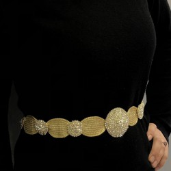 Sarı Hasırlı Taşlı Arnavut Şalvar Kemeri-KEMER-6