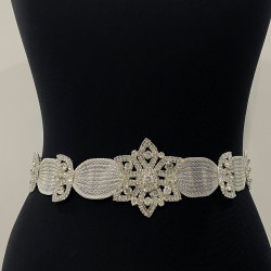 Gümüş Yıldız Motifli Hasırlı Taşlı Arnavut Kemeri-KEMER-7