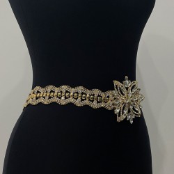 Gold Yıldız Desenli Abiye Taşlı Arnavut Kemeri-KEMER-9