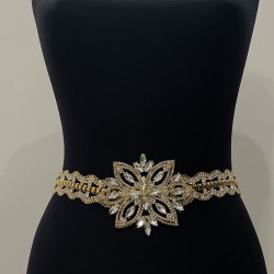 Gold Yıldız Desenli Abiye Taşlı Arnavut Kemeri-KEMER-9