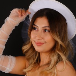 Beyaz İzlem Nikah Şapkası Vualet Gelin Aksesuarı Ve Gelin Eldiveni-KEPELDIVEN-1005