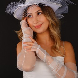 Beyaz Derya Gelin Aksesuarı Vualet Ve Parmaksız Gelin Eldiveni-KEPELDIVEN-1007