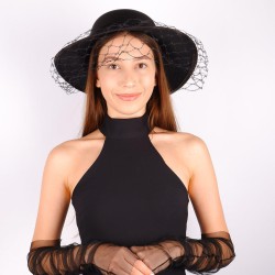 Siyah Nikah Şapkası Mine Tüllü Gelin Aksesuarı Ve Parmaksız Gelin Eldiveni-KEPELDIVEN-1008