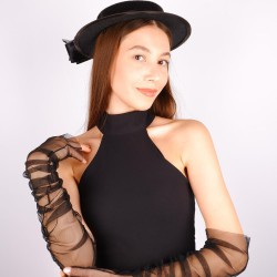 Siyah Milan Vualet Tüllü Gelin Aksesuarı Ve Parmaksız Gelin Eldiveni-KEPELDIVEN-1009