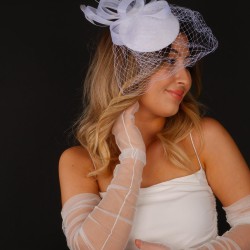 Kırık Beyaz Hera Nikah Şapkası Tüllü Gelin Aksesuarı Ve Gelin Eldiven Takımı-KEPELDIVEN-1015