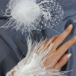 Beyaz Puantiyeli Nikah Şapkası Nikah Kalemi Ve Beyaz Tüylü Bileklik 3 Lü Set-KEPELDIVEN-1016