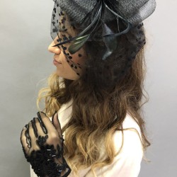 Siyah Puantiyeli Gelin Aksesuarı Vualet Ve Siyah Boncuklu Gelin Eldiven Takımı-KEPELDIVEN-1019