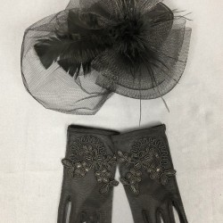 Siyah Nikah Şapkası Vualet Ve Siyah Boncuk Detaylı Gelin Eldiven Takımı-KEPELDIVEN-1026