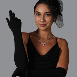 Siyah Likralı Sendi Kumaş Gelin Eldiveni Ve Siyah Düz Vualet Nikah Şapkası-KEPELDIVEN-1037