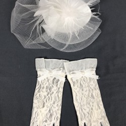 Beyaz Nikah Şapkası Ve Beyaz Dantelli Fiyonklu Gelin Eldiven Takımı-KEPELDIVEN-1043