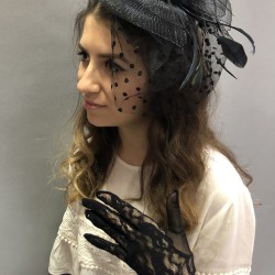 Siyah Puantiyeli Gelin Kepi Gelin Aksesuarı Ve Siyah Dantelli Gelin Eldiven Takımı-KEPELDIVEN-1050