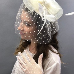 Beyaz Puanlı Kumaş Gelin Eldiveni Ve Beyaz Puantiyeli Nikah Şapkası-KEPELDIVEN-1052