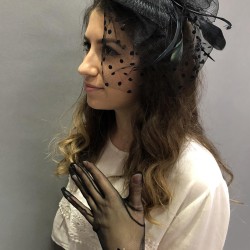 Siyah Puantiyeli Gelin Vualet Ve Büyük Fiyonklu Eldiven Takımı-KEPELDIVEN-1058