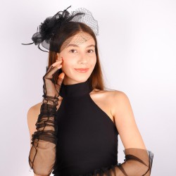 Siyah Vualet Nikah Şapkası Şanel Gelin Aksesuarı Ve Tül Eldiven Takımı-KEPELDIVEN-1073