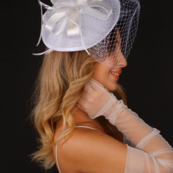 Kırık Beyaz Vualet Nikah Şapkası Milla Gelin Aksesuarı Ve Tül Eldiven Takımı-KEPELDIVEN-1077