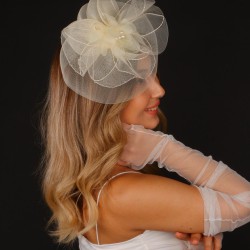 Krem Vualet Nikah Şapkası Köln Tüllü Gelin Aksesuarı Ve Eldiven Takımı-KEPELDIVEN-1082