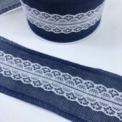 Lacivert Ortası Dantelli Geniş Keten Kurdele-KETK-12 Lacivert Ortası Dantelli Geniş Keten Kurdele-KETK-12