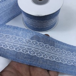 Mavi Ortası Dantelli Geniş Keten Kurdele-KETK-3